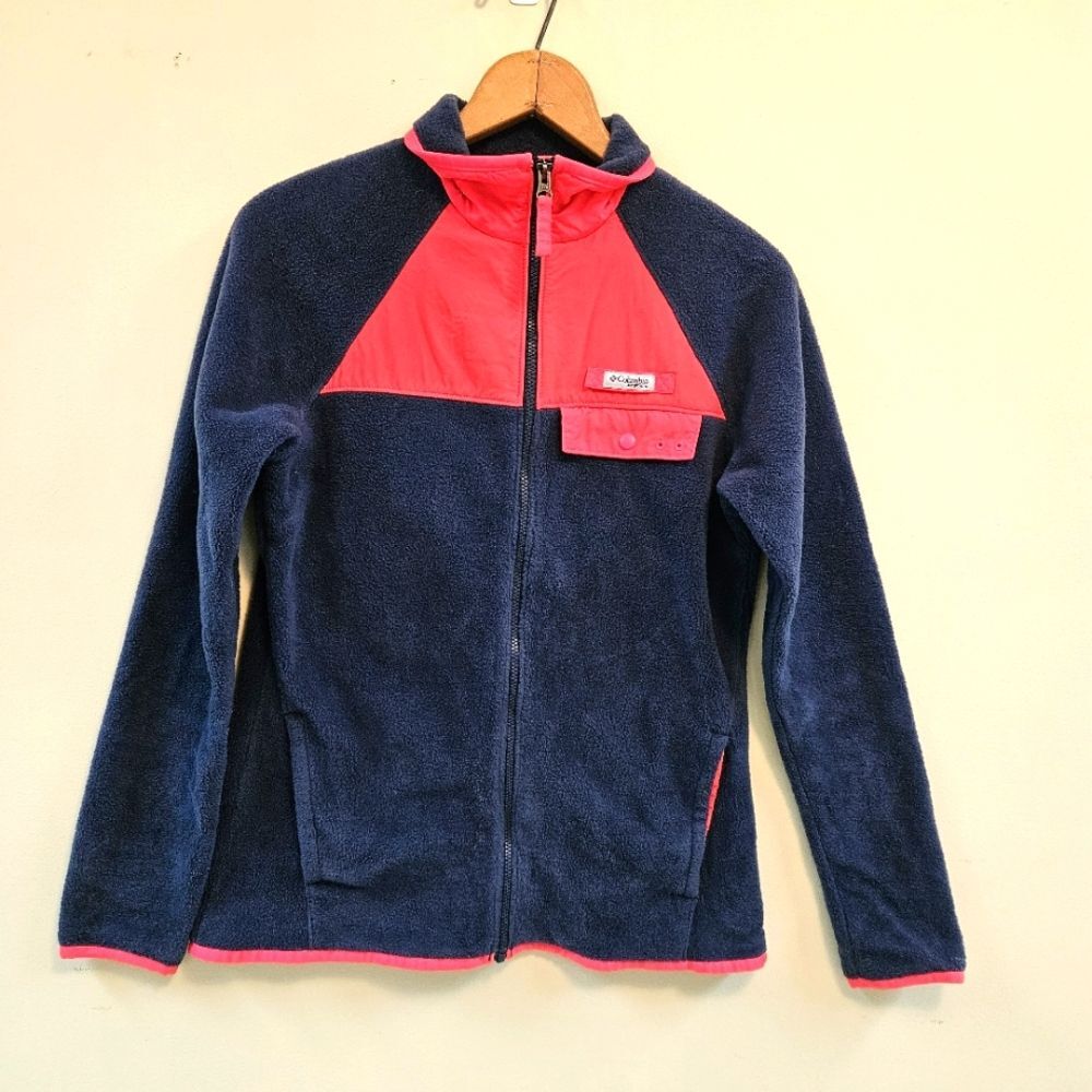 Columbia PFG Fleece Jacket Full Zip Womens Sz Small Navy Blue and Coral
